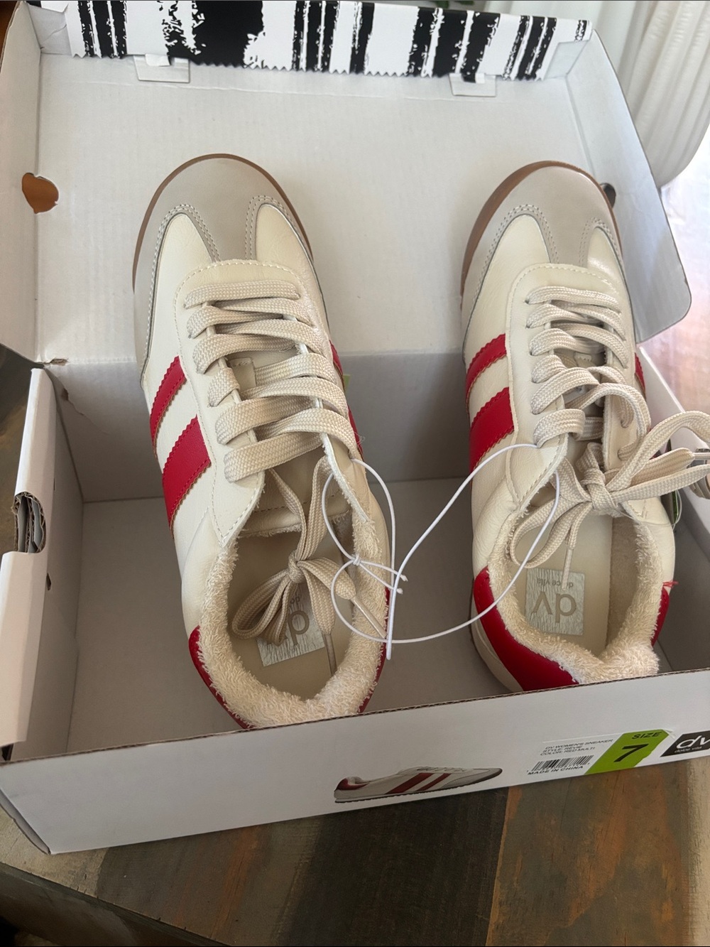 DV by Dolce Vita Cream Sneakers with Red Stripes